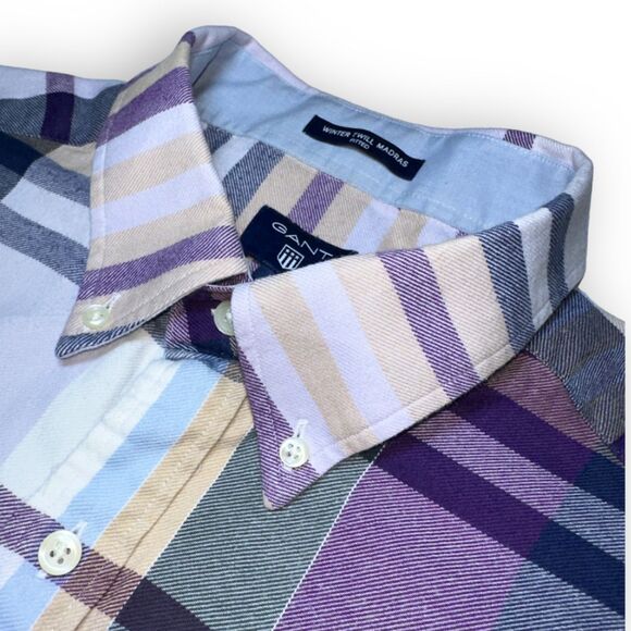 Gant Winter Twill Madras / Flannel Check Shirt XL 17/43-44 *TALL *Read Slim Fit - Picture 2 of 9